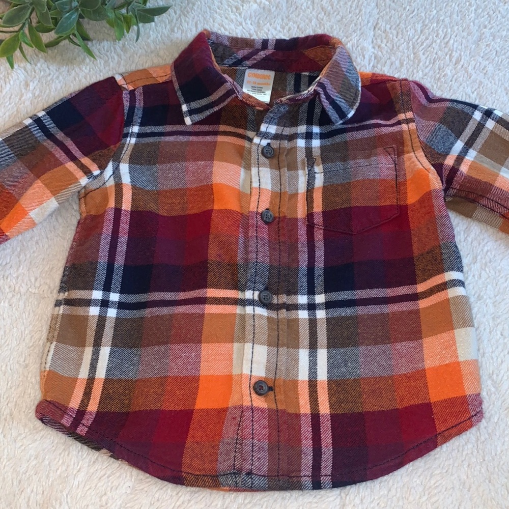 Gymboree Orange Plaid Flannel Shirt 12-18M EUC Baby Boy